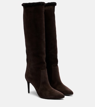 Stiletto 85 shearling-trimmed suede knee-high boots | Paris Texas