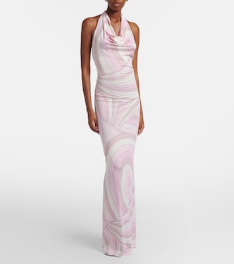 pucci marmo halterneck satin jersey maxi dress Marmo halterneck silk satin midi dress in brown - Pucci
