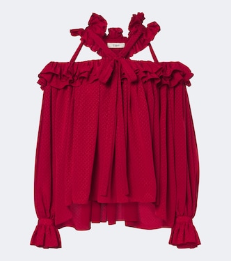 Cutout ruffled silk jacquard top | Chloé
