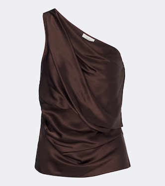 Draped one-shoulder silk satin top | The Sei