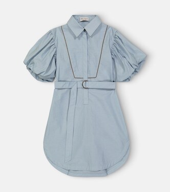 Embellished puff-sleeve dress | Brunello Cucinelli Kids