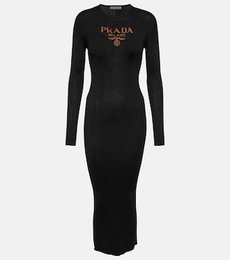 Logo ribbed-knit silk midi dress | Prada