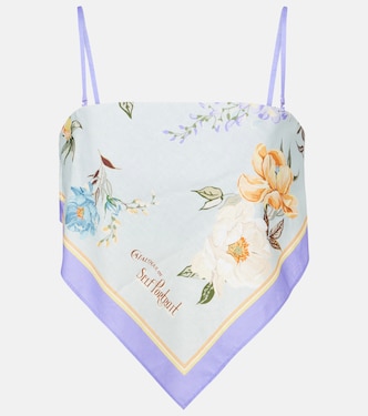 Floral linen and cotton crop top | Self-Portrait