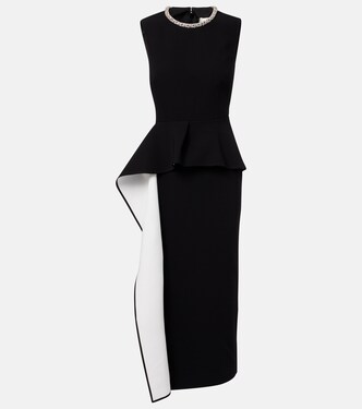 Embellished peplum satin crêpe midi dress | Roland Mouret