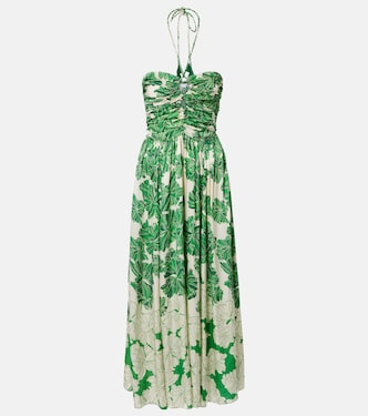 Avril floral halterneck satin maxi dress | Poupette St Barth