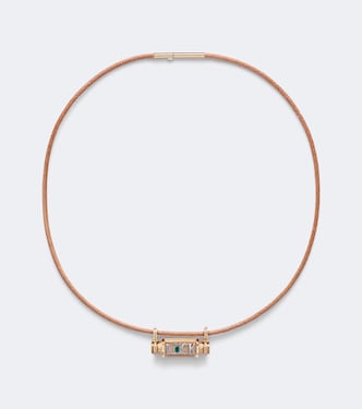 Luck Smash 18kt gold and leather locket necklace with emerald | Marie Lichtenberg