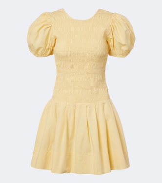 Shirred cotton-blend minidress | Ganni
