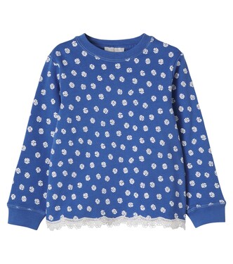 Crochet-trimmed floral cotton sweater | Stella McCartney Kids