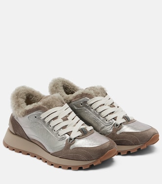 Sneakers Monili aus Leder mit Shearling | Brunello Cucinelli