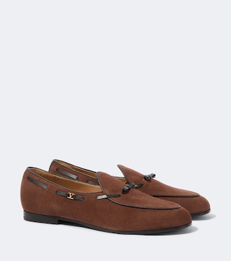 VLogo leather-trimmed suede loafers | Valentino Garavani