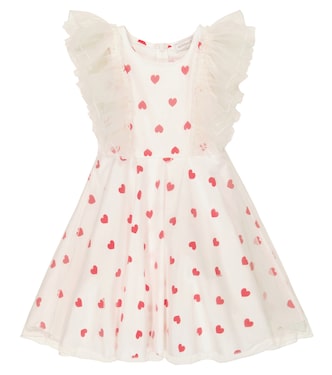 Heart printed ruffled cotton dress | Monnalisa