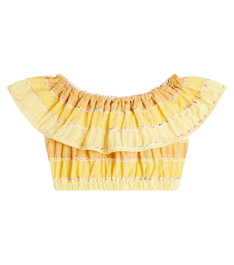 Striped ruffled cotton crop top  | Paade Mode