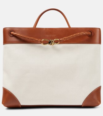Andiamo Large leather-trimmed canvas tote bag | Bottega Veneta