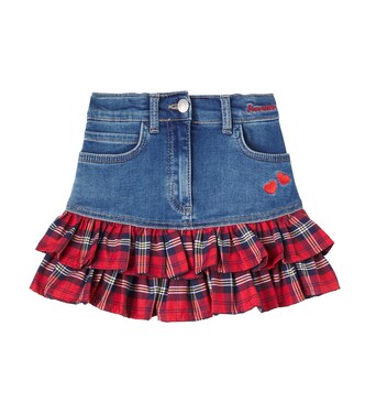 Tartan cotton-blend denim skirt | Monnalisa