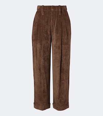 Pleated velvet straight pants | Brunello Cucinelli