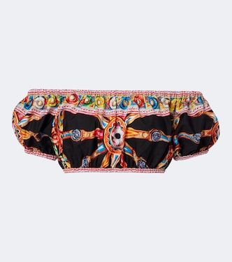 Printed off-shoulder cotton crop top | Dolce&Gabbana