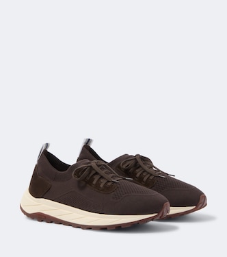 Knitted suede-trimmed sneakers | Fedeli