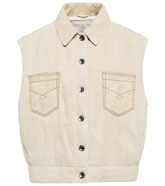 Embellished suede down vest | Brunello Cucinelli