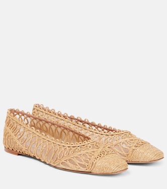 Ballerinas Kahlo mit Raffiabast und Mesh | Aquazzura