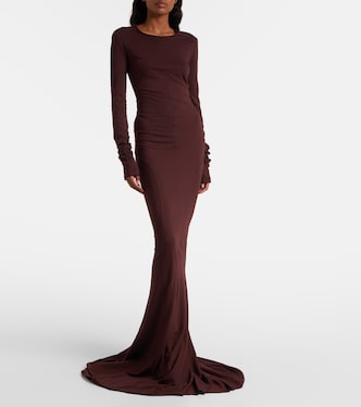 rick owens burgundy round neck midi dress Maeva Satin in Maroon 125cm This style grazes the ankle bone SKU rick owens burgundy round neck
