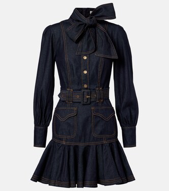 Vestido corto en denim con lazo | Zimmermann