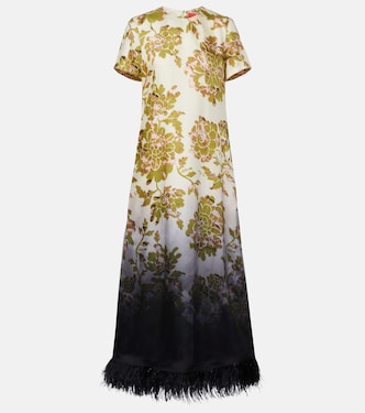Vestido largo Swing de sarga de seda floral | La DoubleJ