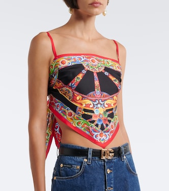 Carretto silk twill crop top in multicoloured - Dolce Gabbana