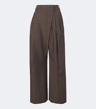 Striped pleated wool wide-leg pants | Ganni