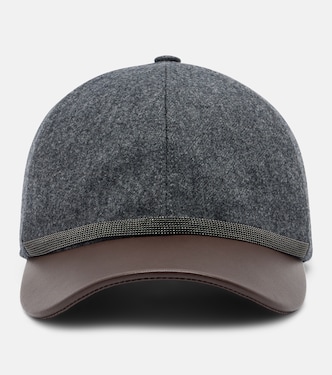 Baseballcap Monili aus Leder und Schurwolle | Brunello Cucinelli
