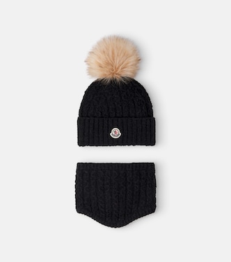 Cable-knit wool-blend beanie and scarf set | Moncler Enfant