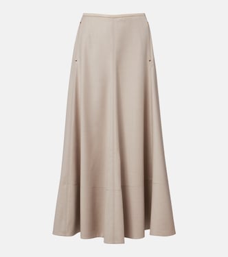Leather-trimmed wool flannel midi skirt  | Agnona