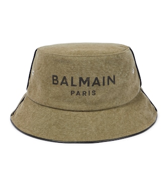 Leather-trimmed canvas bucket hat | Balmain