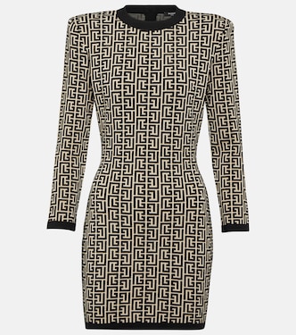 Monogram wool-blend knit minidress | Balmain