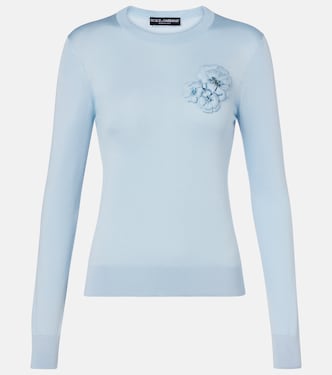 Pullover in seta con applicazioni floreali | Dolce&Gabbana