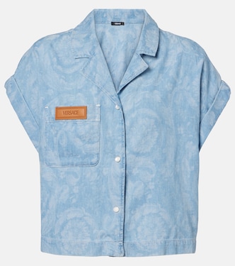 Barocco cropped denim chambray shirt | Versace
