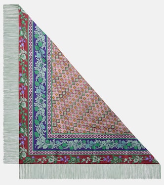Fringed printed silk twill scarf | La DoubleJ