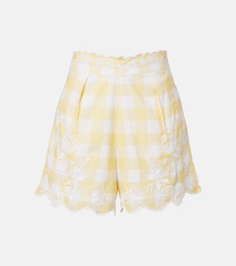Embroidered checked cotton shorts | Juliet Dunn