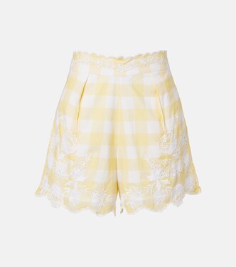 Embroidered checked cotton shorts | Juliet Dunn