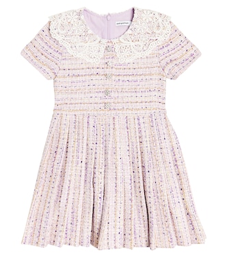 Lace-trimmed pleated bouclé dress | Self-Portrait Kids
