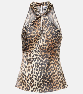 Leopard-print halterneck satin top | Ganni