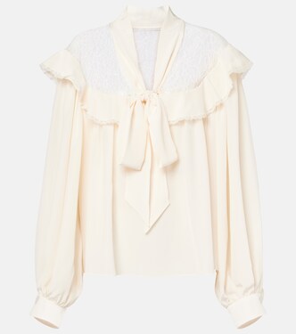 بلوزة من حرير مقلّم بدانتيل وعقدة بابيون | Stella McCartney