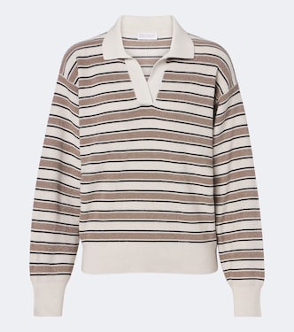 Striped cotton-blend polo sweater | Brunello Cucinelli
