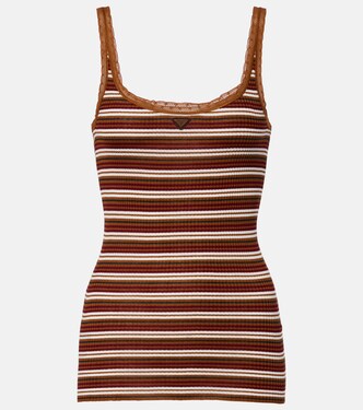 Lace-trimmed striped cotton tank top | Prada