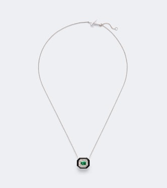Oui 18kt white gold and enamel pendant necklace with emerald and diamonds | Nikos Koulis
