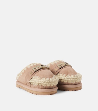 Embroidered shearling-lined suede slippers | Mou Kids