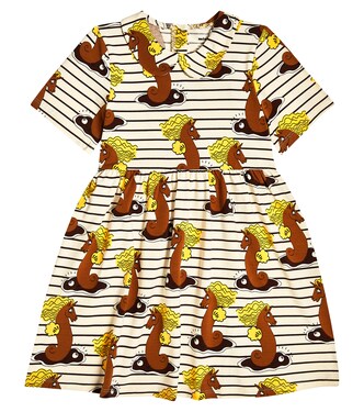 Seahorse printed cotton-blend dress | Mini Rodini