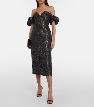 Adelaide metallic brocade midi dress in black - Markarian | Mytheresa Adelaide metallic brocade midi dress in black - Markarian | Mytheresa