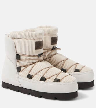 Shearling-lined corduroy and suede snow boots | Brunello Cucinelli