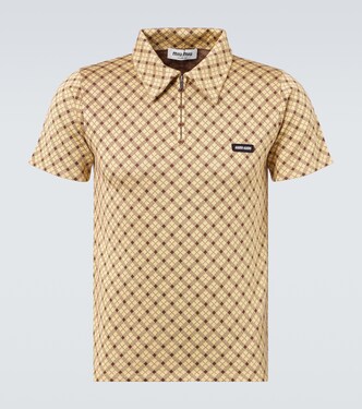 Checked silk piqué polo shirt | Miu Miu