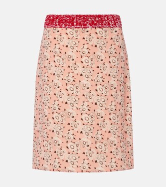 花卉真丝混纺铅笔半身裙 | Prada